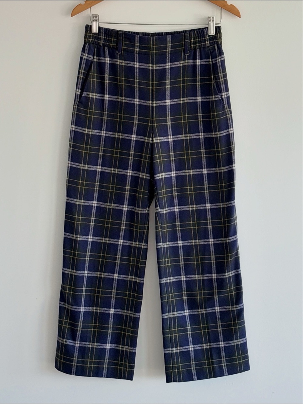 Wilfred Navy, White and Yellow Plaid Pull-On Casual Trousers